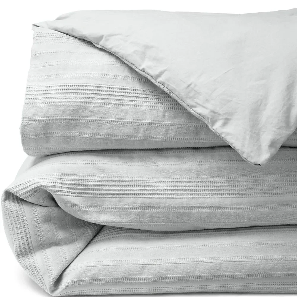 Land's End Cotton King Size Luxury Comforter 100% Cotton Quilted Fog Stripe King